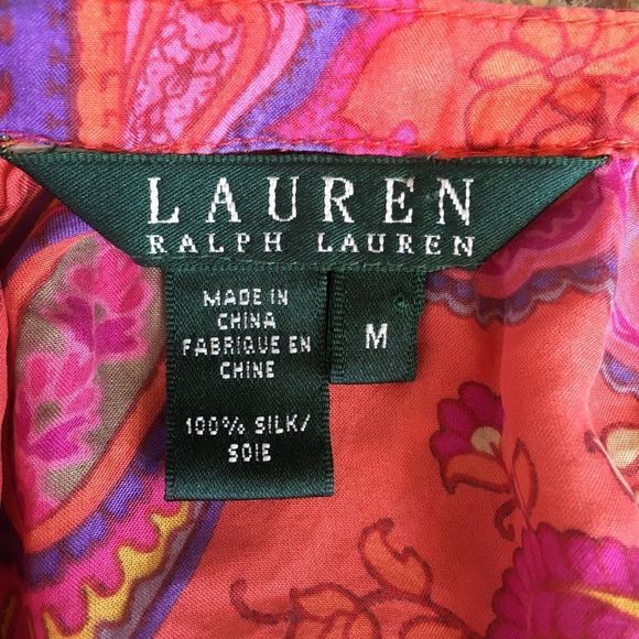 Lauren Ralph Lauren Silk Boho Paisley Tunic Blouse Size Medium - Picture 2 of 7
